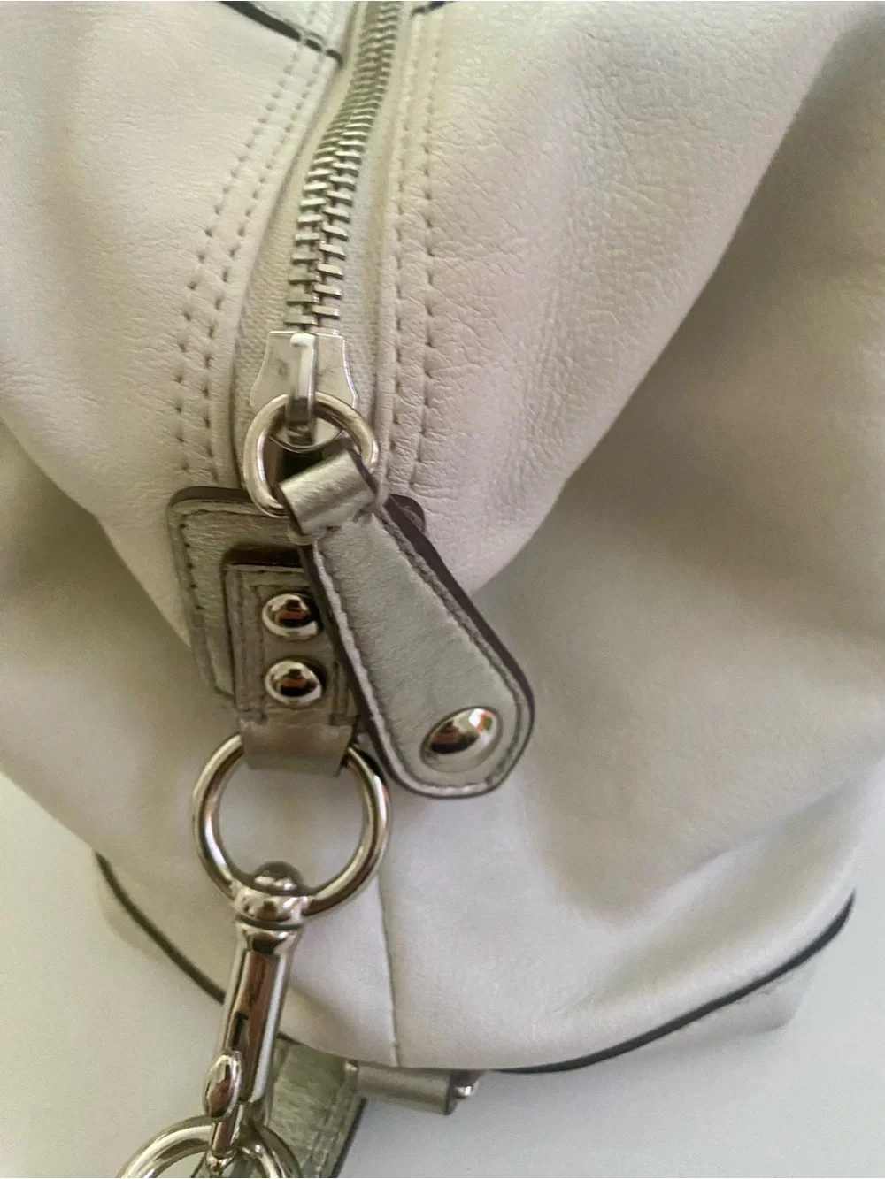 Coach Ashley Cream/Silver Leather Satchel with Convertible Straps